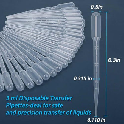 ovsor 50PCS Plastic Disposable Transfer Pipettes, 3ml Calibrated Pipette Dropper for Essential Oils, Science Laboratory, DIY Art, Make up Tool