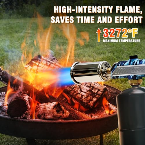 Powerful Grill & Cooking Propane Torch With a Safety Lock, Sous Vide, Welding Torch, Adjustable Wood Torch Burner for Searing Steak, BBQ, Campfire Starter,Navy Blue(Tank Not Included)