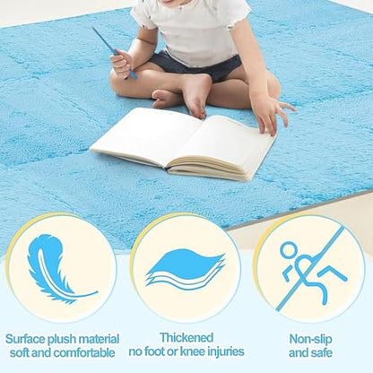 10pcs 30 cm/11.8 in Foam Puzzle Floor Play Mat,Interlocking Carpet Tiles for Home Gym and Fitness Room (Light Blue) - color: Light Blue