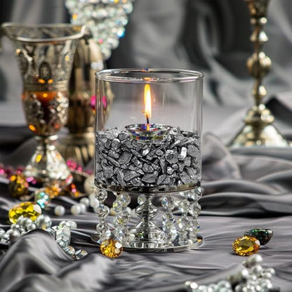 HappyFiller 3-7mm Candle Holder Mini Rocks,Vase Fillers Small Gravels Stones,Terrarium Succulent Planter Soil Cover Decor Pebbles,Aquarium Fishbowl Granule,Crushed Glass,Silver 0.81 LB - color: Silver