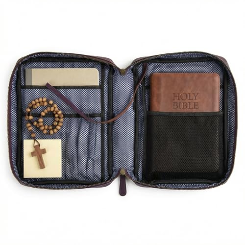 LEATHER VILLAGE Large Leather Bible Cover with Carry Handle & Zipper Purple | Bible Case Fits Standard, Large & Study Bibles up to 10.5 x 8 x 2.5 In, Ideal for men, women, Church & Travel, Handmade