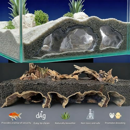 3D Printed Aquarium Underground Natural Cave,Under Gravel Tunnel Cave Decorative Habitat Shelter for Corydora Catfish, Kuhli Loach, Clown Loach,Betta (Large)