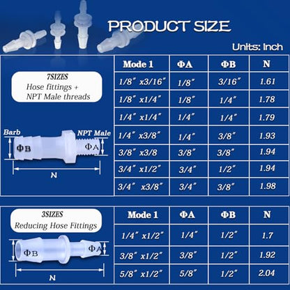 30 PCS Plastic Hose Barb Fittings, Barb x NPT Male Thread Adapter Connectors, hose barb reducers, Plastic Barb Joint Splicer Mender Adapter Union for Aquarium Aeration & Air Tubing.