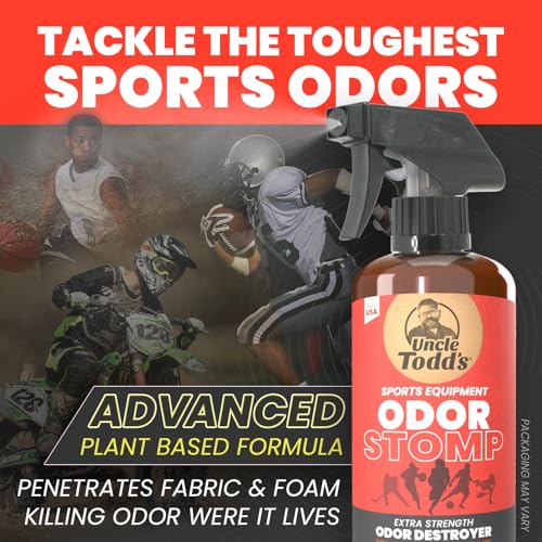 Uncle Todd’s Odor Stomp Sports Equipment Odor Eliminator Spray - Extra Strength Enzyme-Powered Deodorizer for Football, Hockey, Gym Bags, and Athletic Gear - Citrus Sport Scent - 16oz