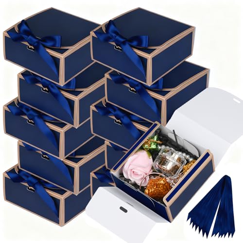 12Pack Small Gift Boxes with Lids, 4.5''x4.5''x2'' Small Boxes for Gifts with Ribbons, Blue Gift Boxes for Present, Birthday, Valentine's Day, Mother's Day, Holiday - color: Blue