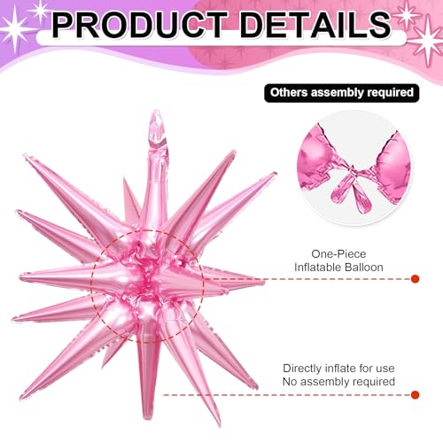 9Pcs Pink Purple Star Balloons, Explosion Spike Foil Balloons Party Decor - color: Dark Purple + Light Pink + Hot Pink