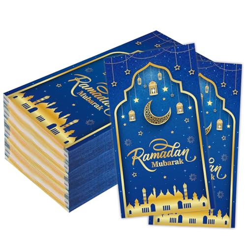 Eid Mubarak Napkins, 100 Pcs Eid Mubarak Ramadan Paper Napkins Disposable, 2-Ply Blue Gold Star Moon Absorbent Paper Hand Towels for Bathroom Home Kitchen Mardi Gras Party Decorations Supplies - color: Blue-Eid Mubarak, size: 100Pcs