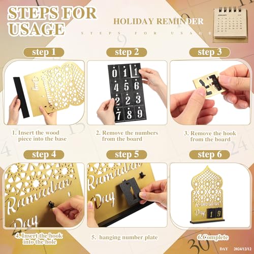 DoubleFill 라마단 달력 세트 라마단 재림절 달력 30일 나무 이드 무바라크 DIY 카운트다운 캘린더 라마단 장식 선물 라마단 테이블 장식 라마단 파티 이슬람 무슬림 액세서리(골드) - color: 골드.