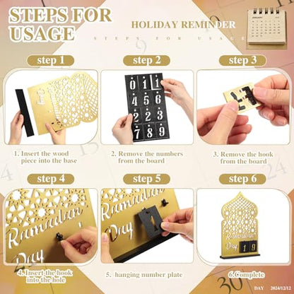 DoubleFill 라마단 달력 세트 라마단 재림절 달력 30일 나무 이드 무바라크 DIY 카운트다운 캘린더 라마단 장식 선물 라마단 테이블 장식 라마단 파티 이슬람 무슬림 액세서리(골드) - color: 골드.
