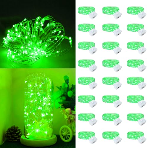 24 Pack Fairy Lights Battery Operated, 7ft 20 LED 3 Modes Speed Twinkle Mini String Lights Waterproof Silver Wire Firefly Starry Lights for Mason Jars Wedding Party Christmas Decorations - color: Green, size: 24 Pack