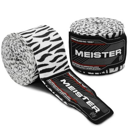 Meister Adult 180" Semi-Elastic Hand Wraps for MMA & Boxing (Pair) - color: Zebra Stripes