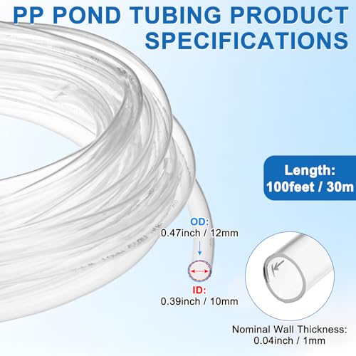 M METERXITY Vinyl Tubing 10mm ID x 12mm OD 100ft Flexible Plastic Tube with 2 Hose Ties, Lightweight Hybrid PVC Hose for Water Gardening/Airline/Aquarium Tubing [Clear]