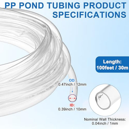 M METERXITY Vinyl Tubing 10mm ID x 12mm OD 100ft Flexible Plastic Tube with 2 Hose Ties, Lightweight Hybrid PVC Hose for Water Gardening/Airline/Aquarium Tubing [Clear]