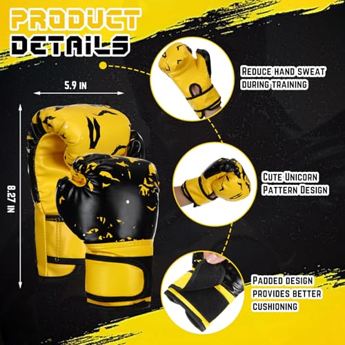 Arrowbash Boxing Headgear and Gloves Set for Kids 6oz Boxing Gloves and Wrestling Headgear Sparring Equipment for Boxing Kickboxing Muay Thai BJJ Karate Training - color: Yellow & Black, style: Bat