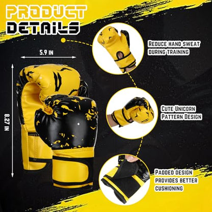 Arrowbash Boxing Headgear and Gloves Set for Kids 6oz Boxing Gloves and Wrestling Headgear Sparring Equipment for Boxing Kickboxing Muay Thai BJJ Karate Training - color: Yellow & Black, style: Bat