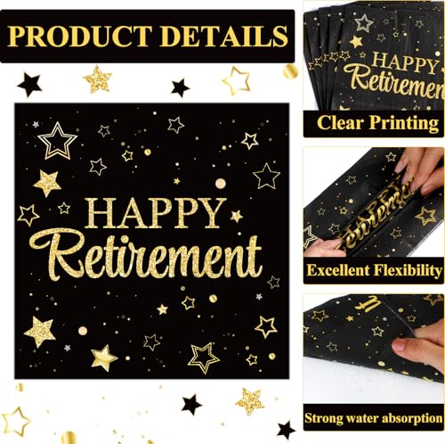 48Pcs Happy Retirement Paper Plates and Napkins Retirement Party Decorations Farewell Black and Gold Party Supplies Disposable Dinnerware Dessert Plates for Birthday Graduation Women Men Serves 24 - style: Happy Retirement