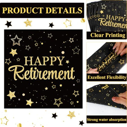 48Pcs Happy Retirement Paper Plates and Napkins Retirement Party Decorations Farewell Black and Gold Party Supplies Disposable Dinnerware Dessert Plates for Birthday Graduation Women Men Serves 24 - style: Happy Retirement
