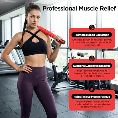 Muscle Roller & Massage Roller Stick for Athletes - Lymphatic Drainage Support, Relieves Muscle Soreness, Cramping & Tightness - Targets Legs, Arms, Back & Calves （Red Wheel） - color: Red