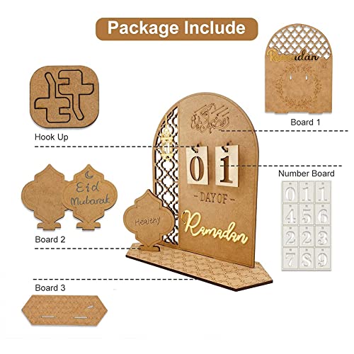 Wooden Ramadan Calendar Decorations - Wooden Countdown Calendars Decorations 30 Days Eid Mubarak,style 1