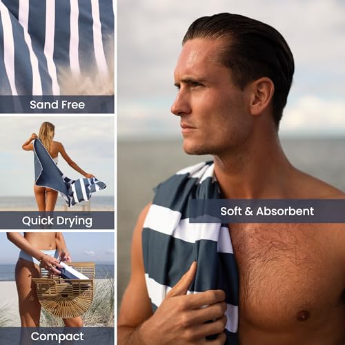 SummerSand Microfiber Beach Towel - Quick Dry, Sand Free - Compact and Lightweight for Travel - Recycled Materials - Travel Bag Included - Large Microfiber Towel (63x31.5in – Deep Blue) - color: Deep Blue