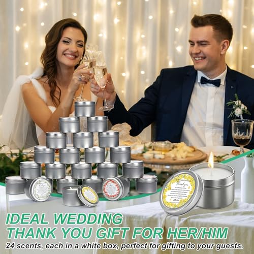 Nuanchu 24 Pack Wedding Favor for Guest Wedding Scented Candles Gift Set 2oz Eid Mubarak Candle for Her Him Natural Soy Wax Jar Long Lasting Aromatherapy Gift Bulk for Bridal Shower Rustic Party Favor - style: Romantic Style