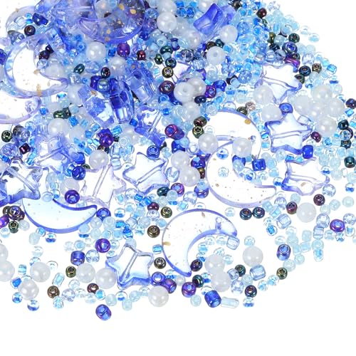 uxcell 110Pcs Star Moon Beads, Star Moon Acrylic Pearl Beads Crystal Glass Spacer Bead for DIY Making Jewelry Bracelets Craft, Blue Purple - color: Blue Purple