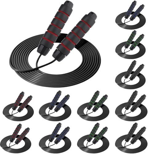 12Pcs Jump Ropes with Ball Bearings,Adjustable Skipping Rope with Soft Foam Handles,Tangle-Free Rapid Speed Jumping Rope for Fitness Workout Aerobic Exercise(4 Colors)