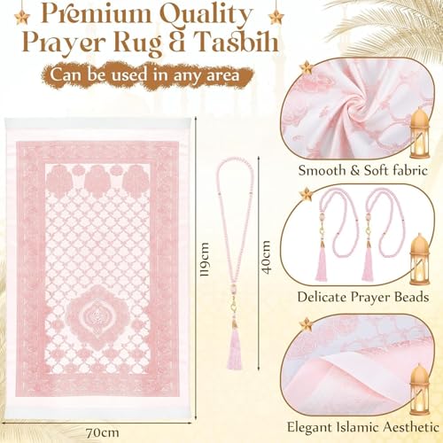 10 Pack Muslim Prayer Rug with Tasbih and Portable Bag Muslim Gift for Women Men Prayers Carpet Mat Mubarak Islamic Gifts Set