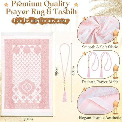 10 Pack Muslim Prayer Rug with Tasbih and Portable Bag Muslim Gift for Women Men Prayers Carpet Mat Mubarak Islamic Gifts Set
