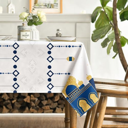 Horaldaily Ramadan Square Tablecloth 60×60 Inch, Eid Al Fitr Mubarak Washable Table Cover for Party Picnic Dinner Decor - size: 60" x 60" (Square)