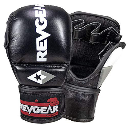Revgear Pro Series MS1 MMA Boxing Gloves, Premium Leather for Muay Thai, Sparring, MMA Enthusiasts, Medium, Black, Ideal for Training, Great Crossover - size: Small