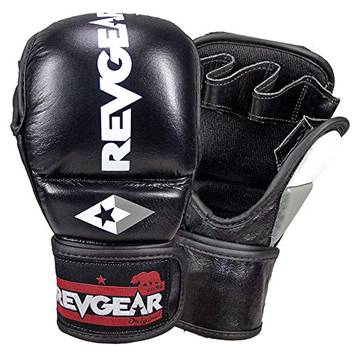 Revgear Pro Series MS1 MMA Boxing Gloves, Premium Leather for Muay Thai, Sparring, MMA Enthusiasts, Medium, Black, Ideal for Training, Great Crossover - size: X-Large