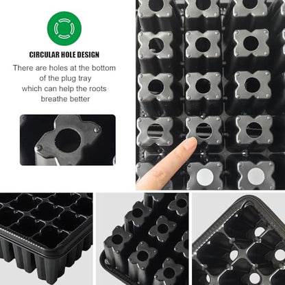 RooTrimmer 5 Pack Seedling Starter Trays No Holes and 5 Pack 54 Cell Seed Starter Trays Extra Deep 2.8" - Heavy Duty Plastic Nursery Trays for Seed Germination & Plant Propagation (5 Sets) - size: 54 Cells Plug Tray-5P+54 Cells Bottom Tray-5P