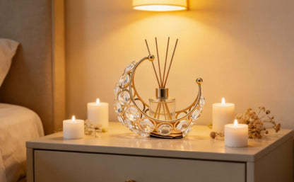 Moon Shaped Tea Light Candle Holder, Metal Crystal Aromatherapy Stand, Golden Electroplated Candlestick For, Weddings, Party Table Centerpieces, Handcrafted Iron