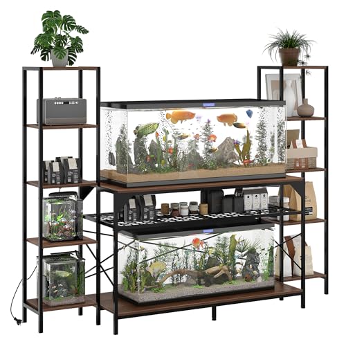 20-90 Gallon Fish Tank Stand, Aquarium Stand with Power Outlet, Heavy-Duty Reptile Terrarium Stand Featuring 12-Leg Support & 4-Tier Storage Shelves, Multipurpose Aquarium Table, Supports Up to 860lbs Load Capacity