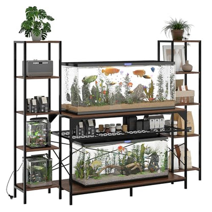 20-90 Gallon Fish Tank Stand, Aquarium Stand with Power Outlet, Heavy-Duty Reptile Terrarium Stand Featuring 12-Leg Support & 4-Tier Storage Shelves, Multipurpose Aquarium Table, Supports Up to 860lbs Load Capacity