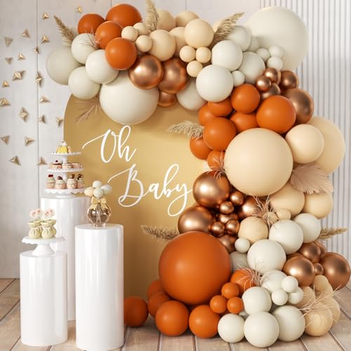 MEBAY Orange White Gold Balloon Garland Arch Kit, 166Pcs Boho Fall Balloons for Birthday Autumn Thanksgiving Day Wedding Baby Shower Party Decorations - color: Orange-white-gold
