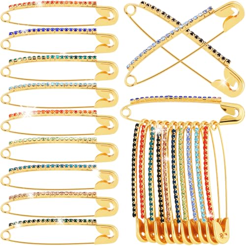 11pcs Rhinestone Safety Pins, Sparkly Rhinestone Decorative Pins for Clothing, Shiny Crystal Brooch for Scarf Shawl Jeans Sweaters Dresses Shirts- Gold - color: Gold-11pcs