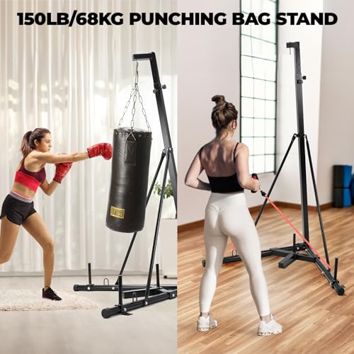 Clevich Height Adjustable Punching Bag Stand, Heavy Duty Boxing Stand, Steel Sandbag Rack - Supports Up to 150 lbs for Home Gym Fitness