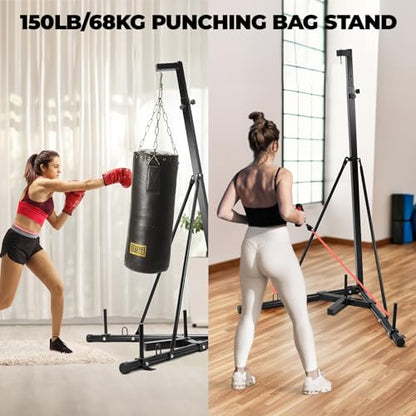 Clevich Height Adjustable Punching Bag Stand, Heavy Duty Boxing Stand, Steel Sandbag Rack - Supports Up to 150 lbs for Home Gym Fitness