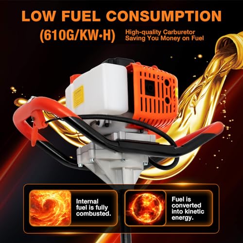 Auger Post Hole Digger, Gas Powered Earth Post Hole Digger Post Holes Earth Digger Petrol Drill Borer Bulb Planting Drill Fence Hole Maker Machine (52CC 2.3HP 1.7KW(30inch)) - size: 52CC 2.3HP 1.7KW(30inch)