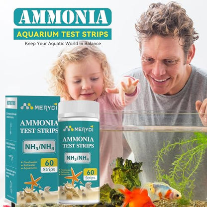 Ammonia Test Strips,60 Strips Aquarium Test Kit for Fish Tanks & Ponds, Quick & Accurate Freshwater Saltwater Testing Strips - color: ammonia test strips