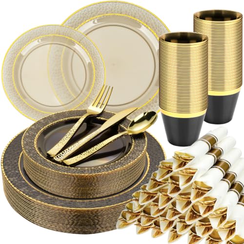 Bestluck 175PCS Clear Black Plastic Plates for 25 Guests, - color: Black, size: 25 Guests Set