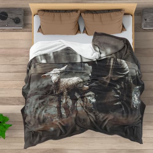 Jesus and Lamb Throw Blanket, 60"x80", Black, 100% Polyester, Warm, Art Deco Pattern, Perfect for Couch, Bed, Camping - color: A003 Jesus and Lamb Blankts, size: 60"W X80"L(152 X203CM)