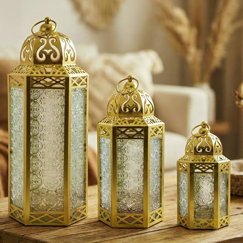 Vela Lanterns Decorative Outdoor & Indoor Tall Floor Candle Holders, Gold - color: Gold