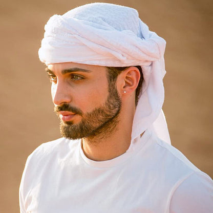 HOMELEX Keffiyeh Arab Head Scarf for Men Sheikh Muslim Turban Saudi Dubai Headwear - color: White