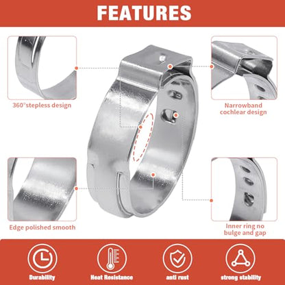 AKIHISA 360Pcs 16 Sizes Single Ear Hose Clamps, 5.3-36.1mm Stainless Steel_304 Crimp Hose Clamps Cinch Rings Assortment Kit for Automotive, Pipe, Plumbing - size: 360Pcs (5.3-36.1mm)