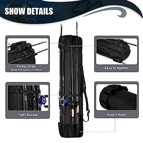 Fishing Rod Bag Fishing Rod Case, Durable Folding 900D Oxford Fabric Portable Large Capacity Waterproof, Fishing Gifts for Men Boys - color: Black