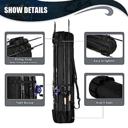 Fishing Rod Bag Fishing Rod Case, Durable Folding 900D Oxford Fabric Portable Large Capacity Waterproof, Fishing Gifts for Men Boys - color: Black