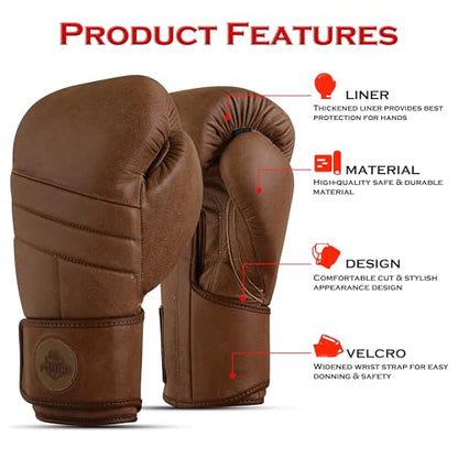 Premium Boxing Gloves, Cowhide Leather, for Professional Training and Sparring MMA Kickboxing Gloves - color: Brown, size: 14 oz